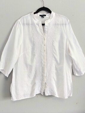 Saint Tropez West Linen White Embroidered Button Down Shirt 2X
